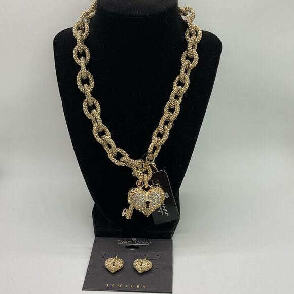 Traci Lynn Gold Classic Necklace and Earring Set - Picture 1 of 3